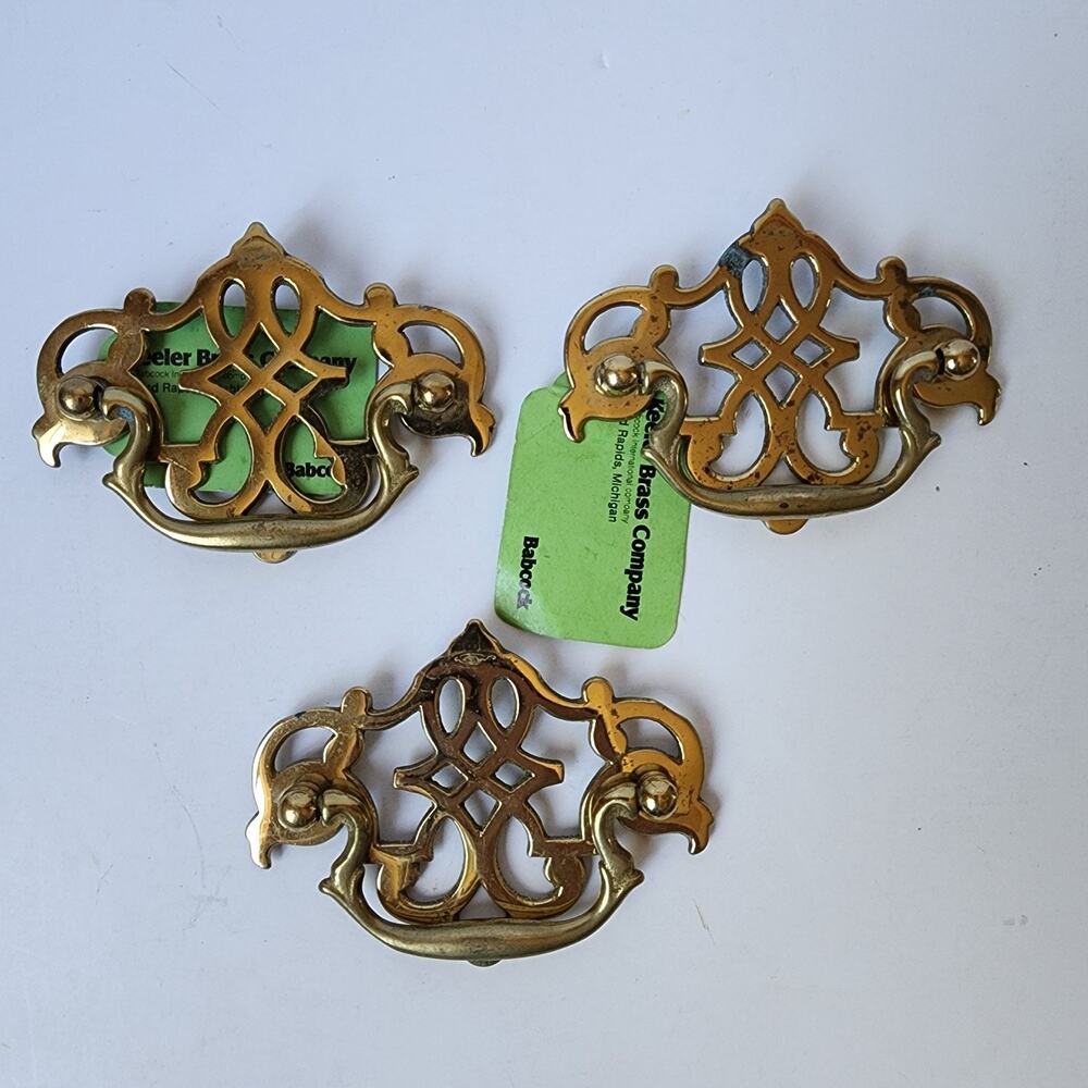 Vintage Keeler Brass Company Drawer Pulls Cabinet Handles 3" Center Set Of 3